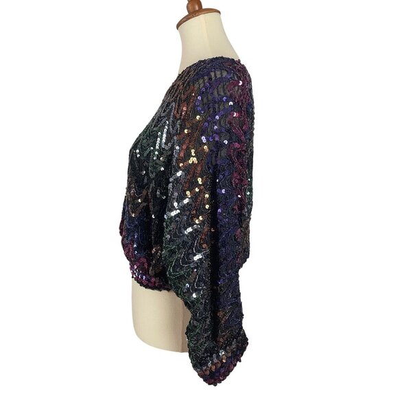 Vintage 80s Womens M Sequin Dolman Sleeve Top Shirt Three Flags California - Picture 2 of 10